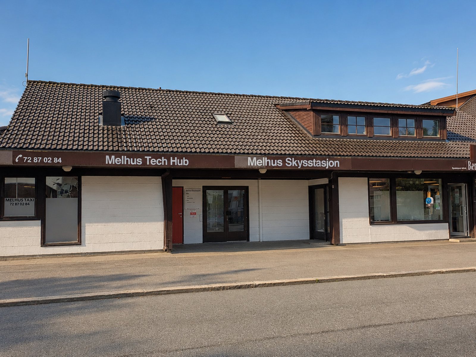 Inngangen til Melhus Tech Hub sett fra skysstasjonen
